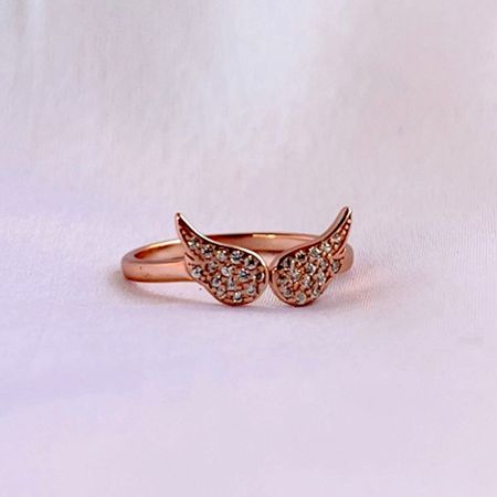 92.5 Sterling Silver Rose Gold Wings Adjustable Ring